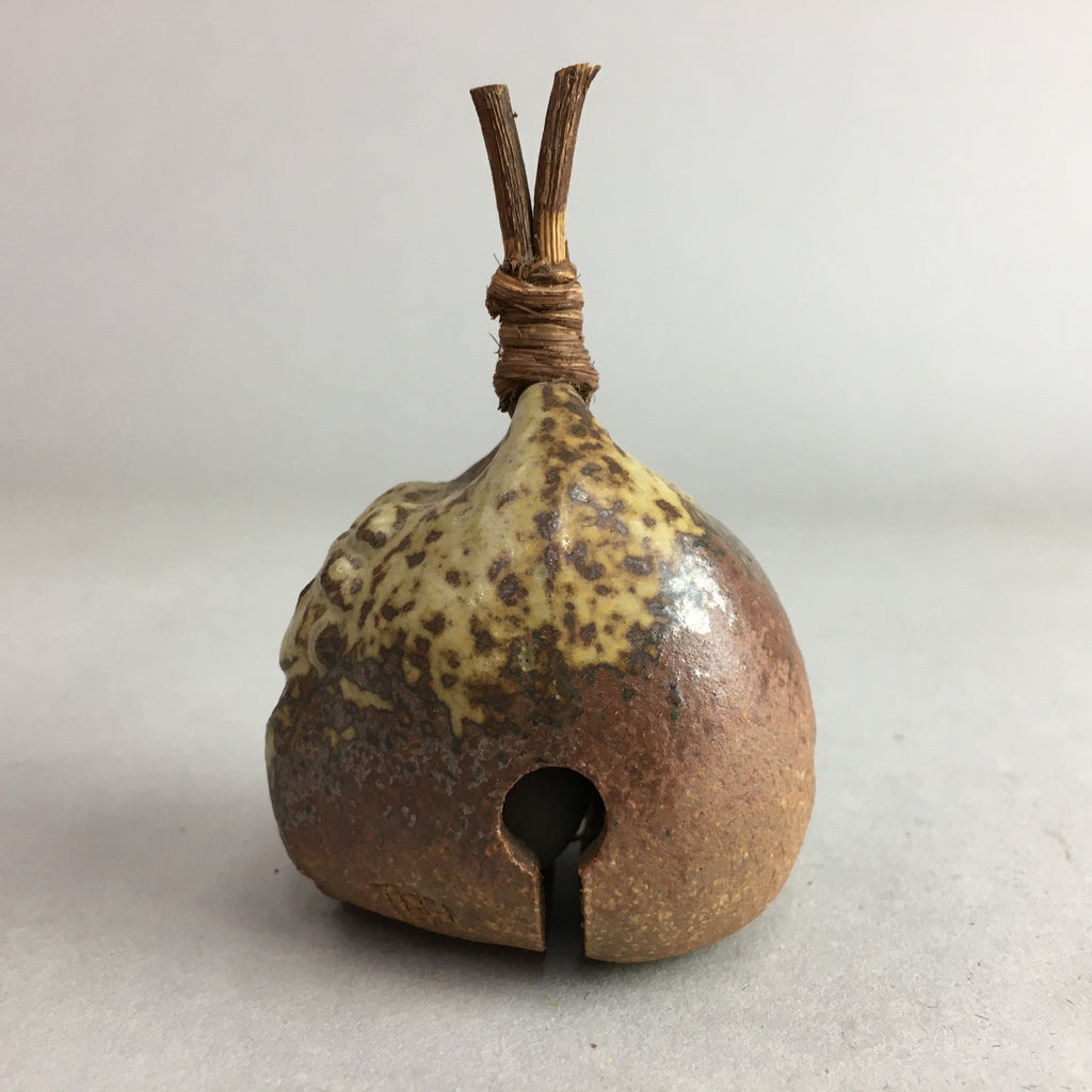 Japanese Clay Bell Vtg Ceramic Dorei Doll Figurine Brown Natural Ash Glaze DR291