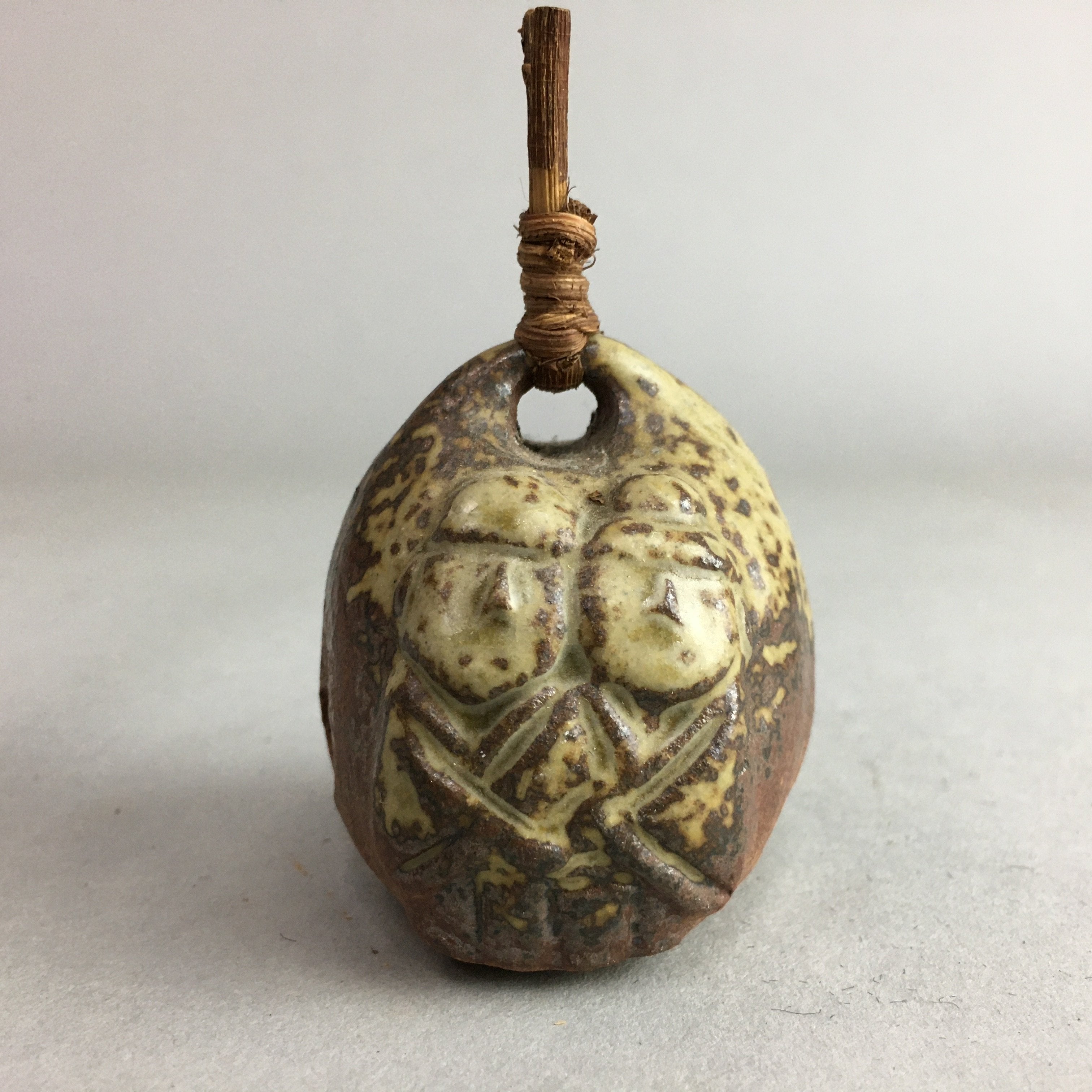 Japanese Clay Bell Vtg Ceramic Dorei Doll Figurine Brown Natural Ash Glaze DR291