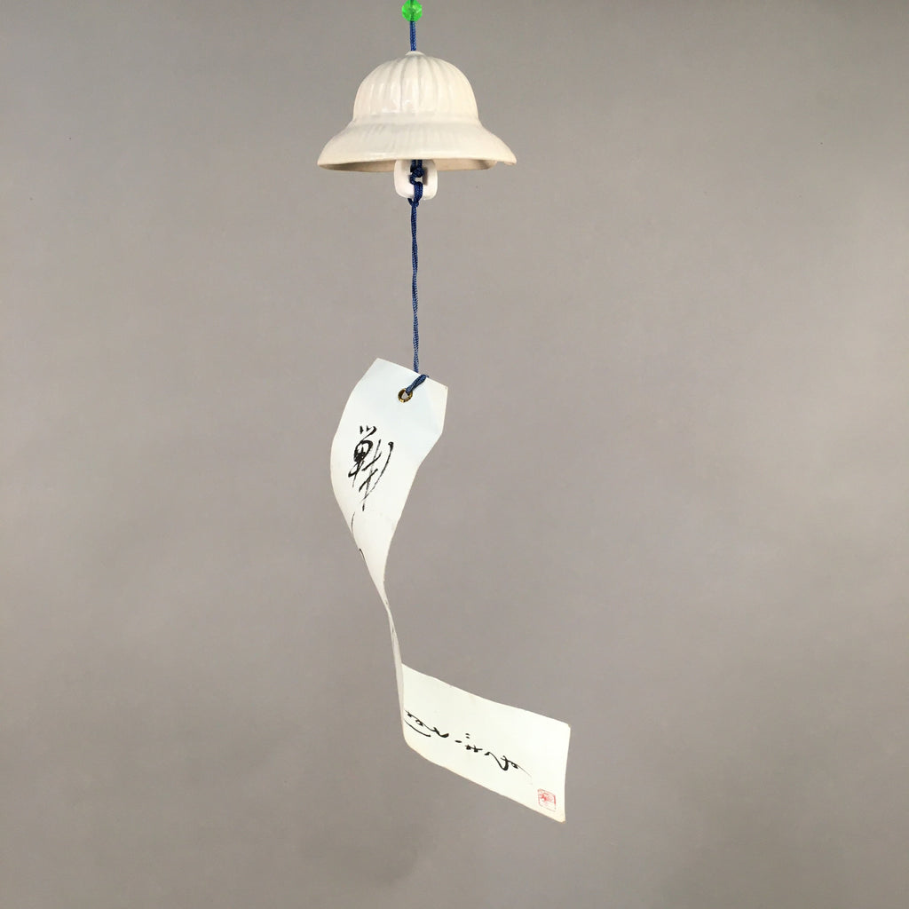 Japanese Clay Bell Vtg Ceramic White Wind Chime Dorei Buddhist Hat DR329