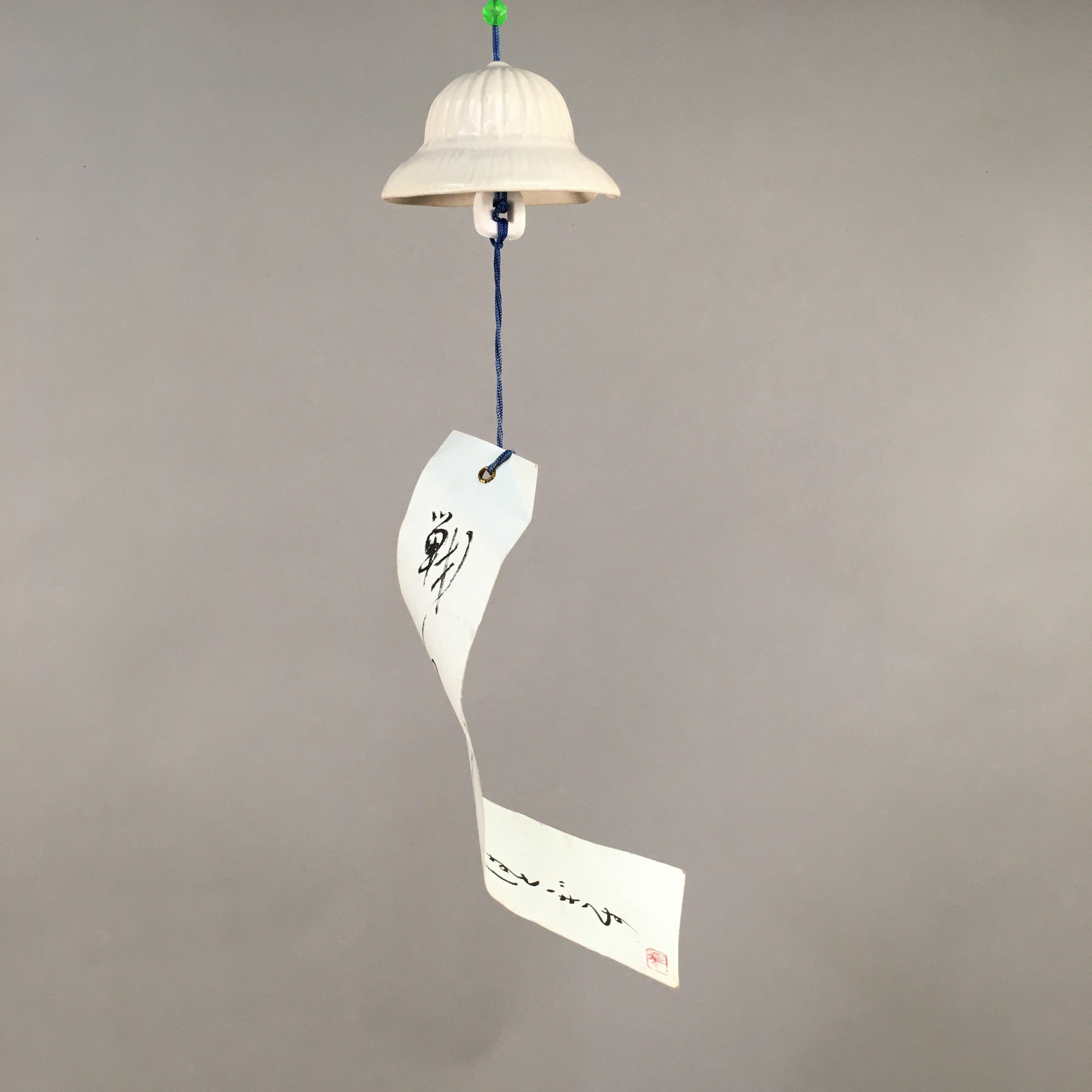 Japanese Clay Bell Vtg Ceramic White Wind Chime Dorei Buddhist Hat DR329