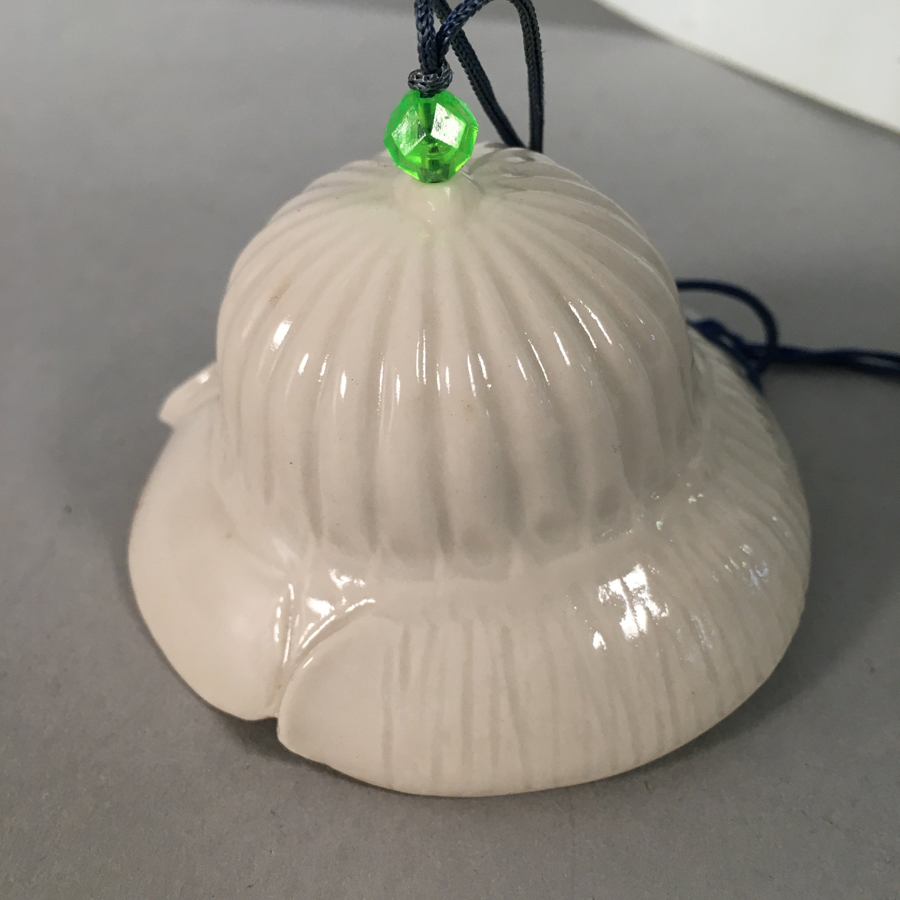 Japanese Clay Bell Vtg Ceramic White Wind Chime Dorei Buddhist Hat DR329