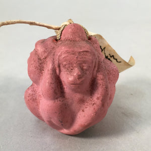 Japanese Clay Bell Vtg Dorei Ceramic Doll 3 Wise Monkeys Shrine DR326