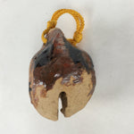 Japanese Clay Bell Vtg Dorei Ceramic Doll Amulet Brown Blue Glaze DR385