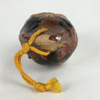 Japanese Clay Bell Vtg Dorei Ceramic Doll Amulet Brown Blue Glaze DR385