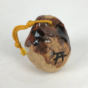 Japanese Clay Bell Vtg Dorei Ceramic Doll Amulet Brown Blue Glaze DR385