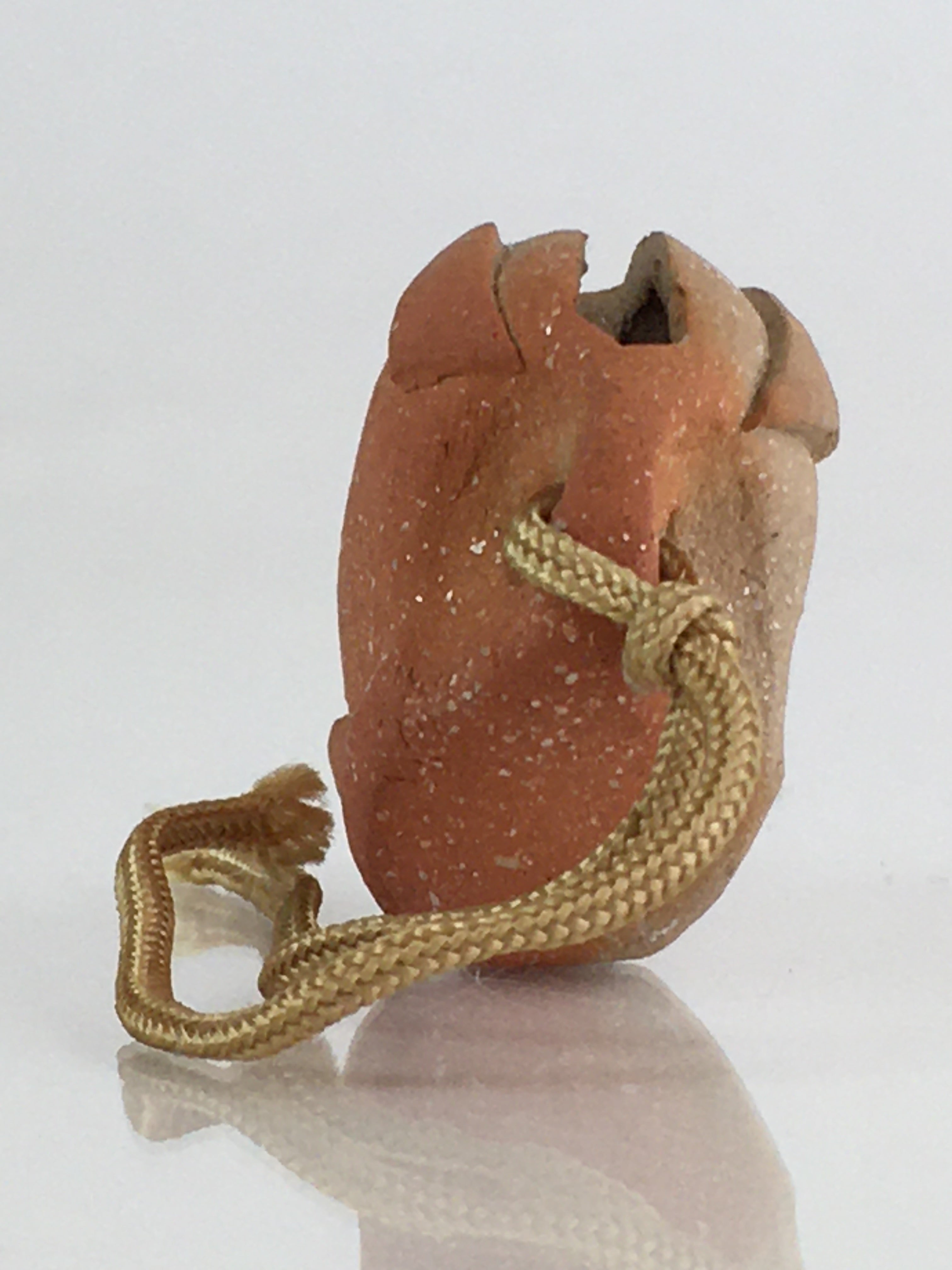 Japanese Clay Bell Vtg Dorei Ceramic Doll Amulet Brown Rabbit DR415