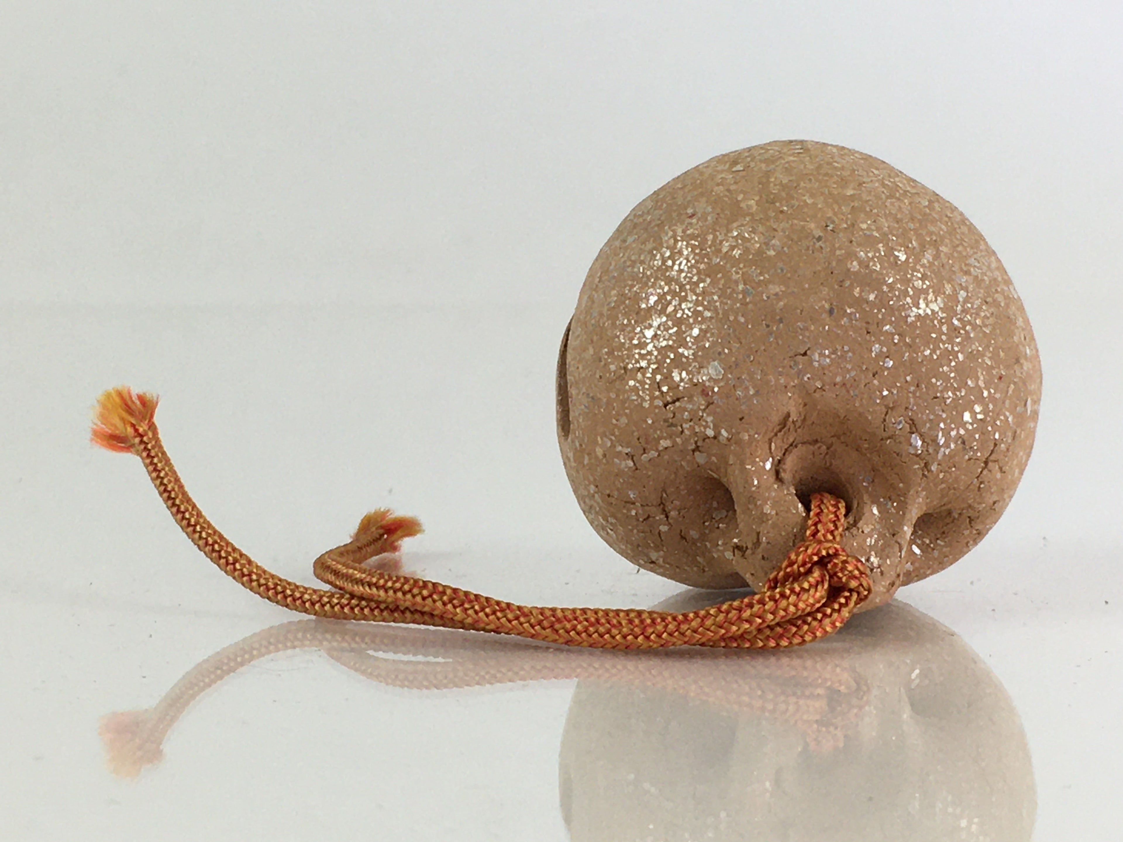 Japanese Clay Bell Vtg Dorei Ceramic Doll Amulet Brown Round DR411