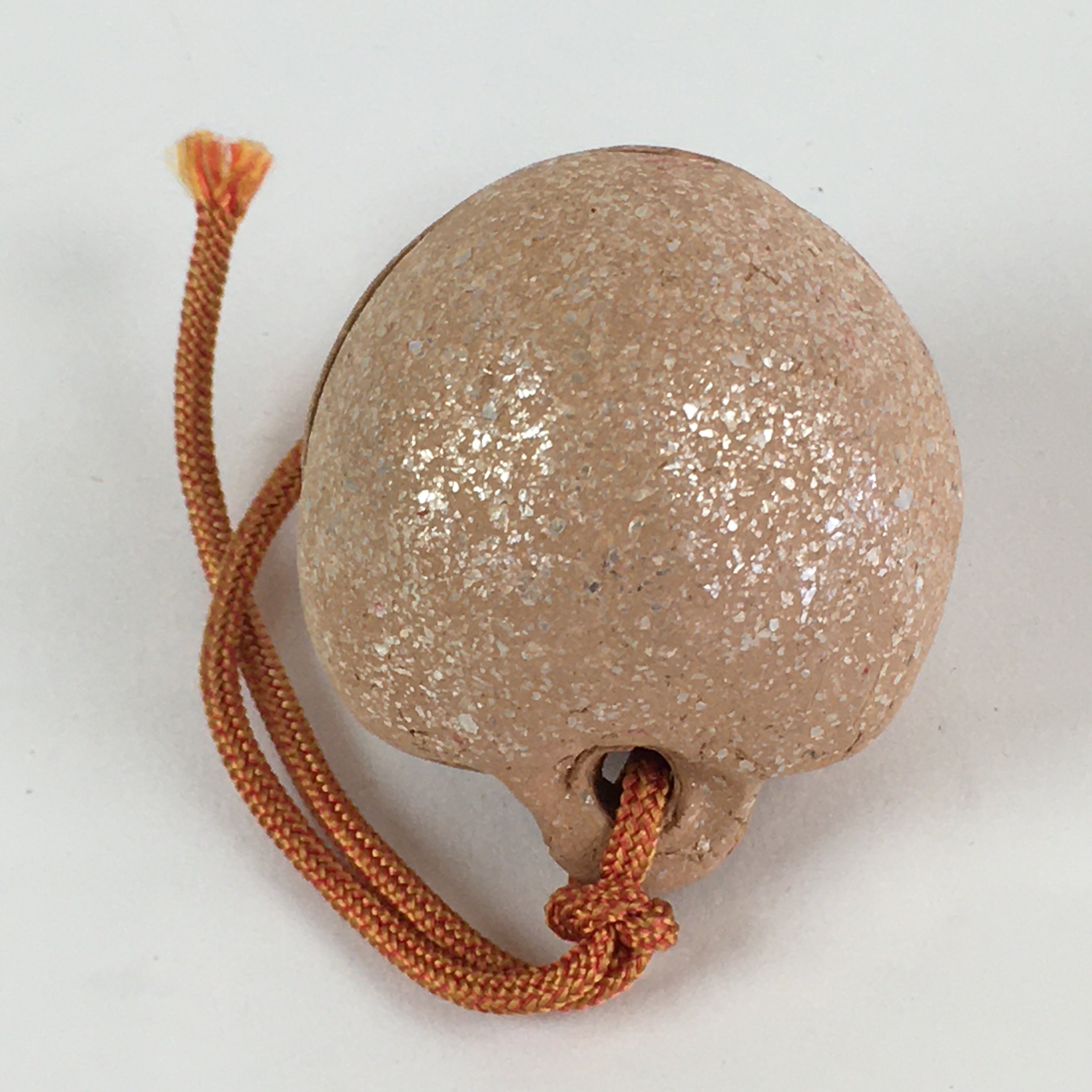 Japanese Clay Bell Vtg Dorei Ceramic Doll Amulet Brown Round DR411