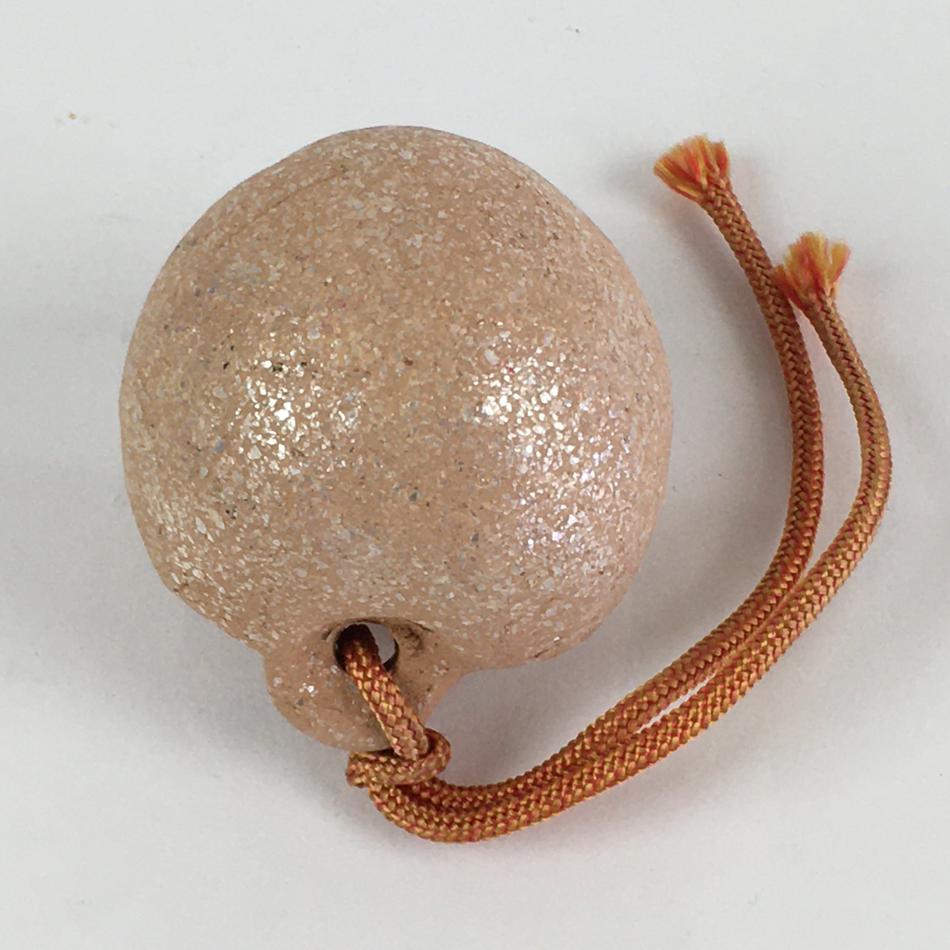 Japanese Clay Bell Vtg Dorei Ceramic Doll Amulet Brown Round DR411