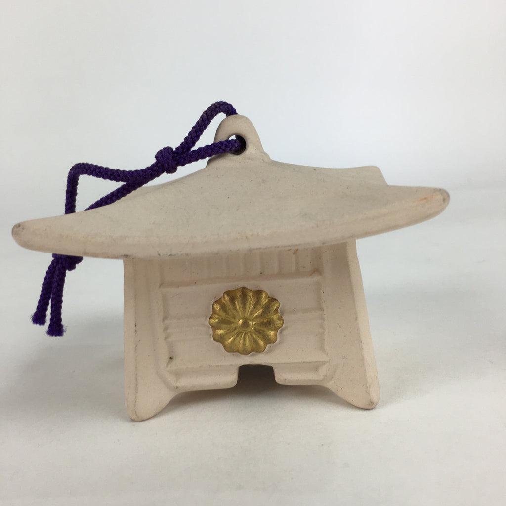 Japanese Clay Bell Vtg Dorei Ceramic Doll Amulet Chrysanthemum Crest DR390