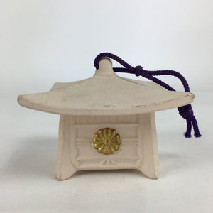 Japanese Clay Bell Vtg Dorei Ceramic Doll Amulet Chrysanthemum Crest DR390