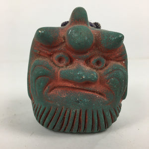 Japanese Clay Bell Vtg Dorei Ceramic Doll Amulet Demon Temple Red Green DR347