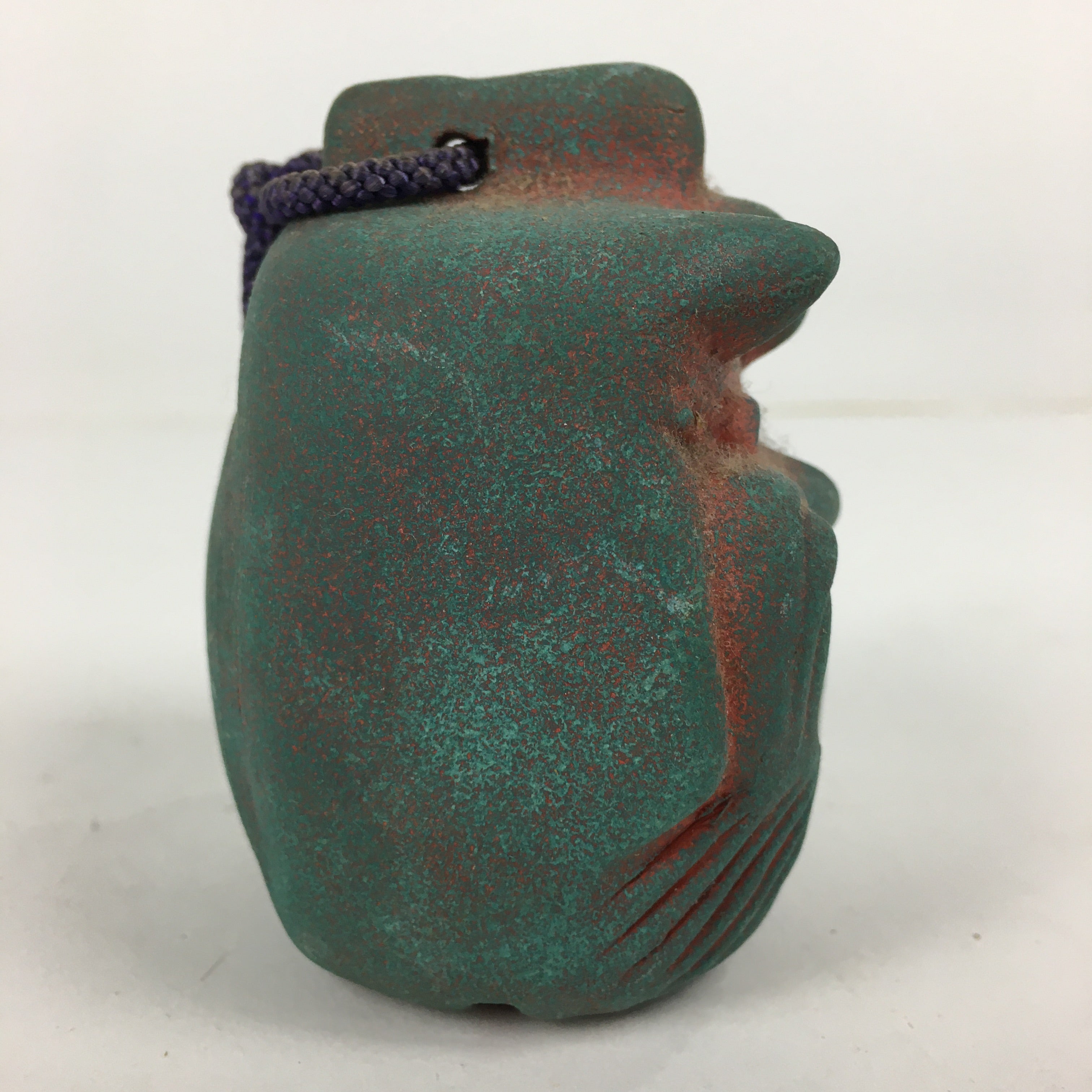 Japanese Clay Bell Vtg Dorei Ceramic Doll Amulet Demon Temple Red Green DR347