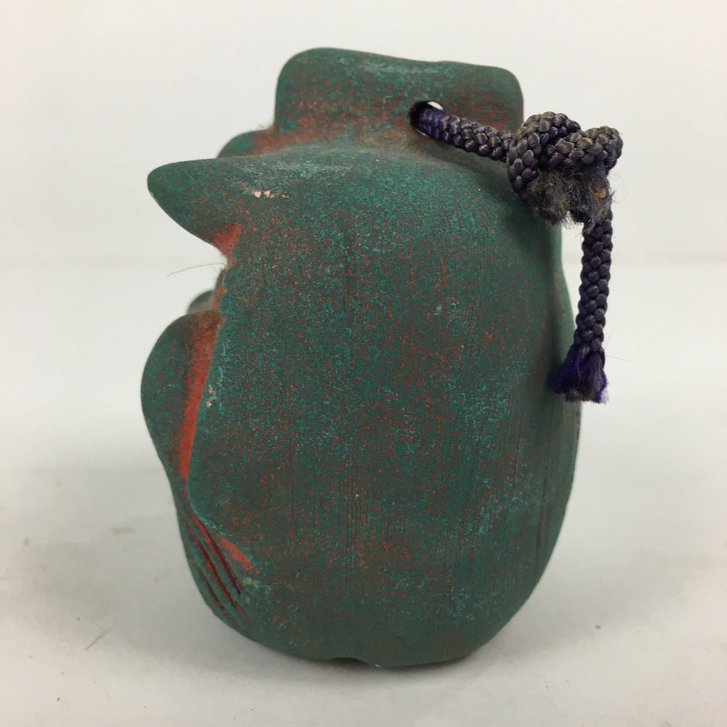 Japanese Clay Bell Vtg Dorei Ceramic Doll Amulet Demon Temple Red Green DR347