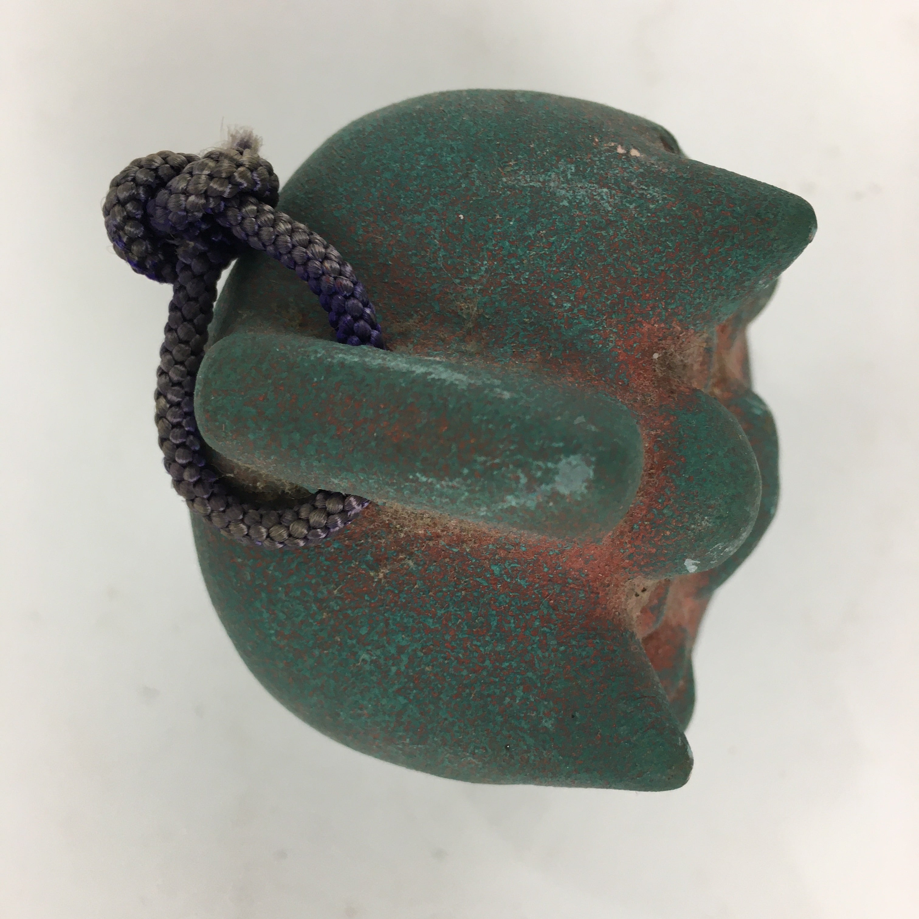 Japanese Clay Bell Vtg Dorei Ceramic Doll Amulet Demon Temple Red Green DR347