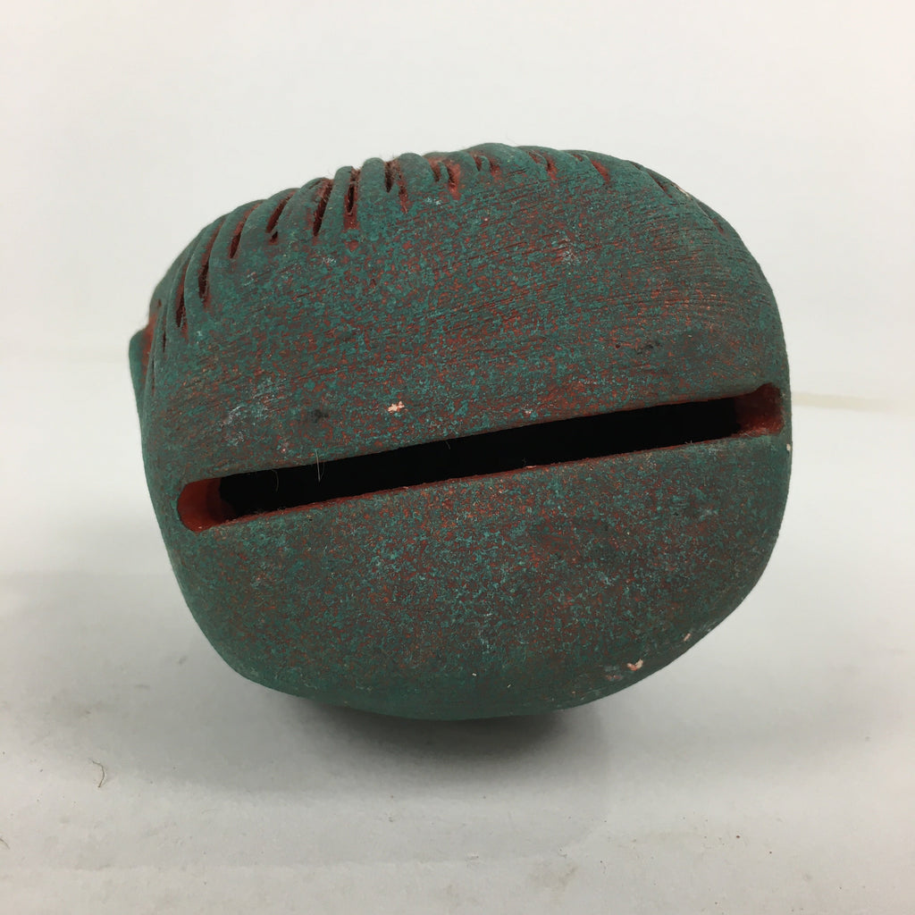 Japanese Clay Bell Vtg Dorei Ceramic Doll Amulet Demon Temple Red Green DR347