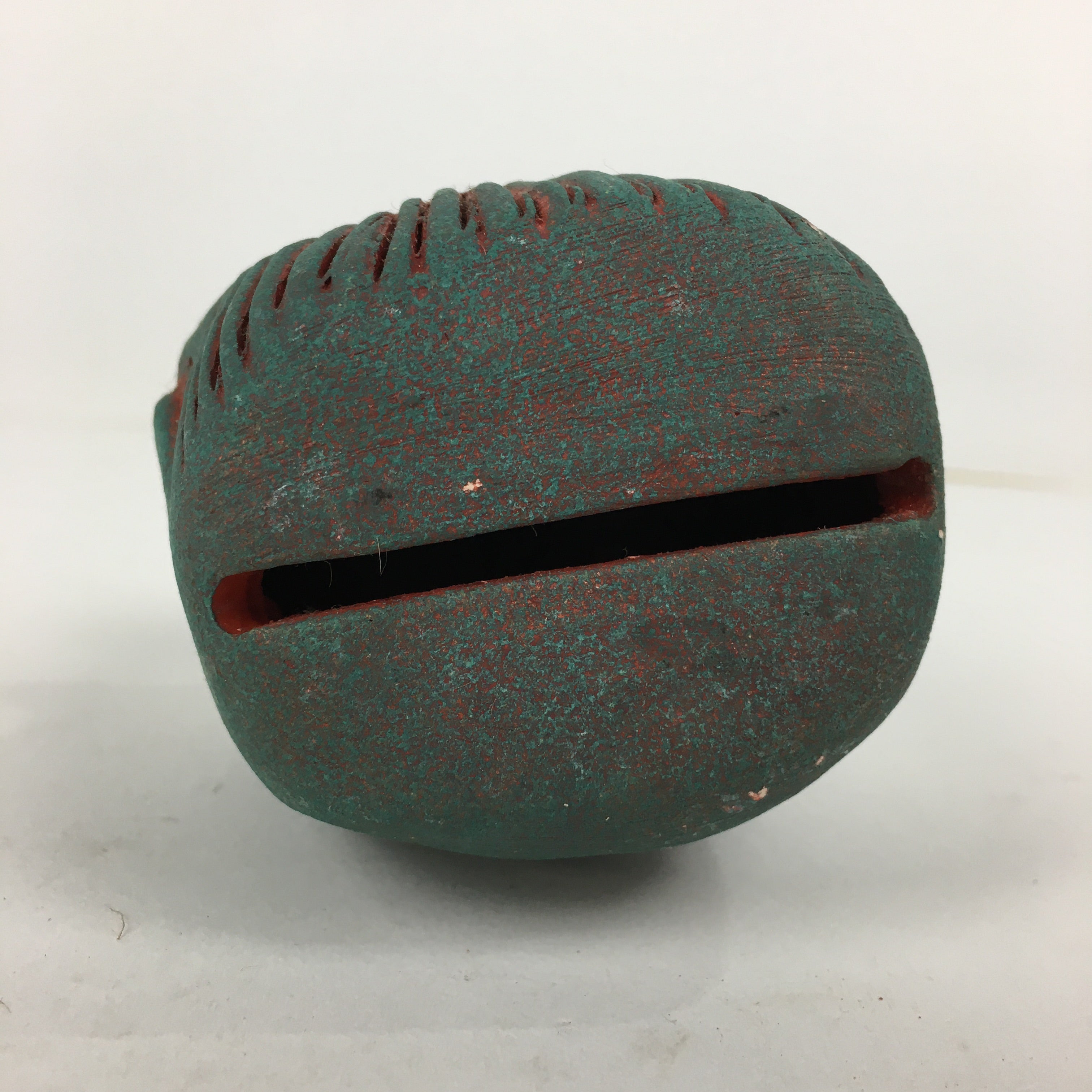 Japanese Clay Bell Vtg Dorei Ceramic Doll Amulet Demon Temple Red Green DR347