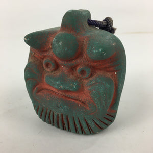 Japanese Clay Bell Vtg Dorei Ceramic Doll Amulet Demon Temple Red Green DR347