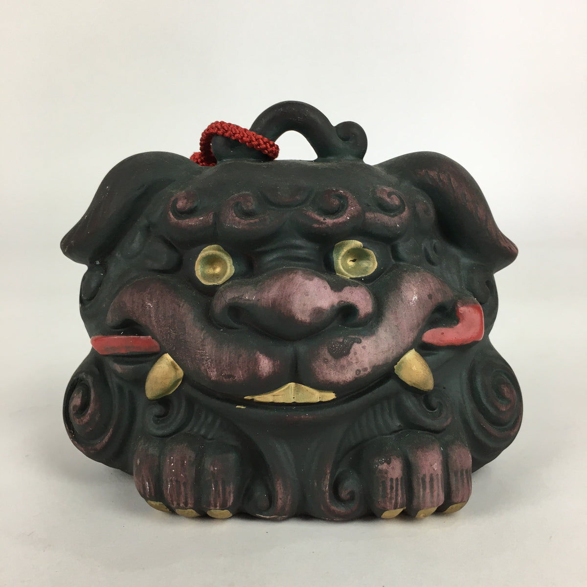 Japanese Clay Bell Vtg Dorei Ceramic Doll Amulet Guardian Dog DR392