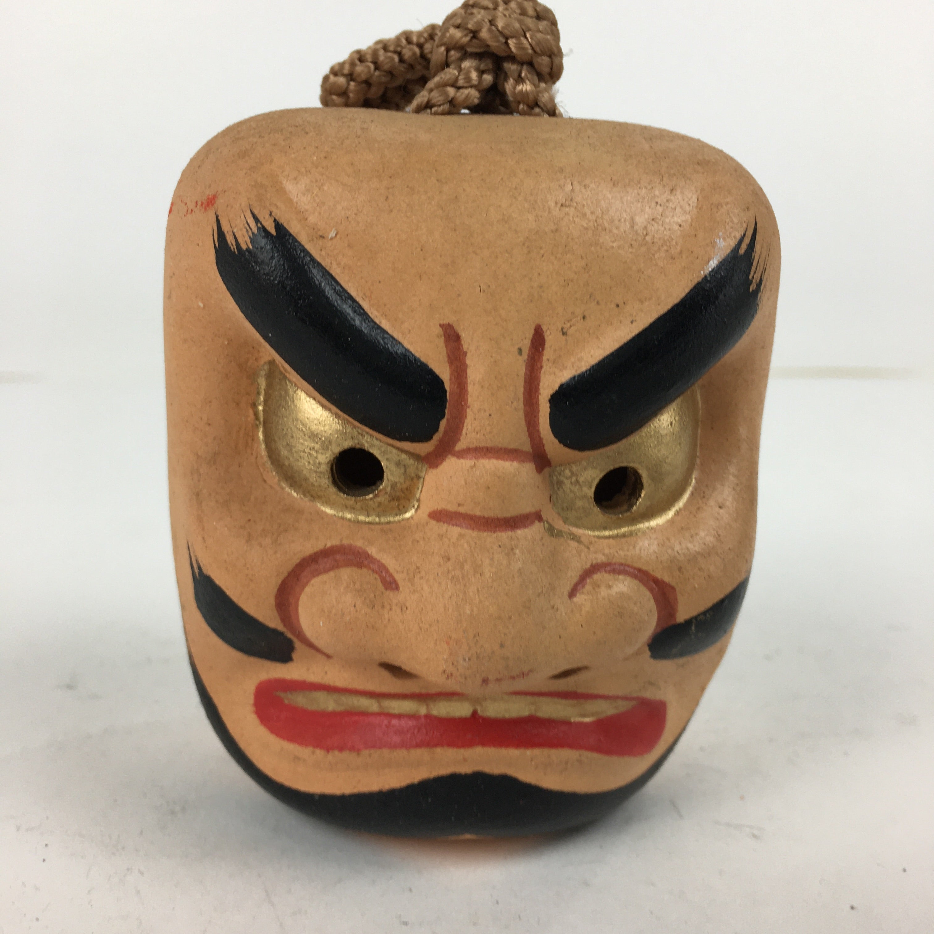Japanese Clay Bell Vtg Dorei Ceramic Doll Amulet Hibakojinkagura Face DR369