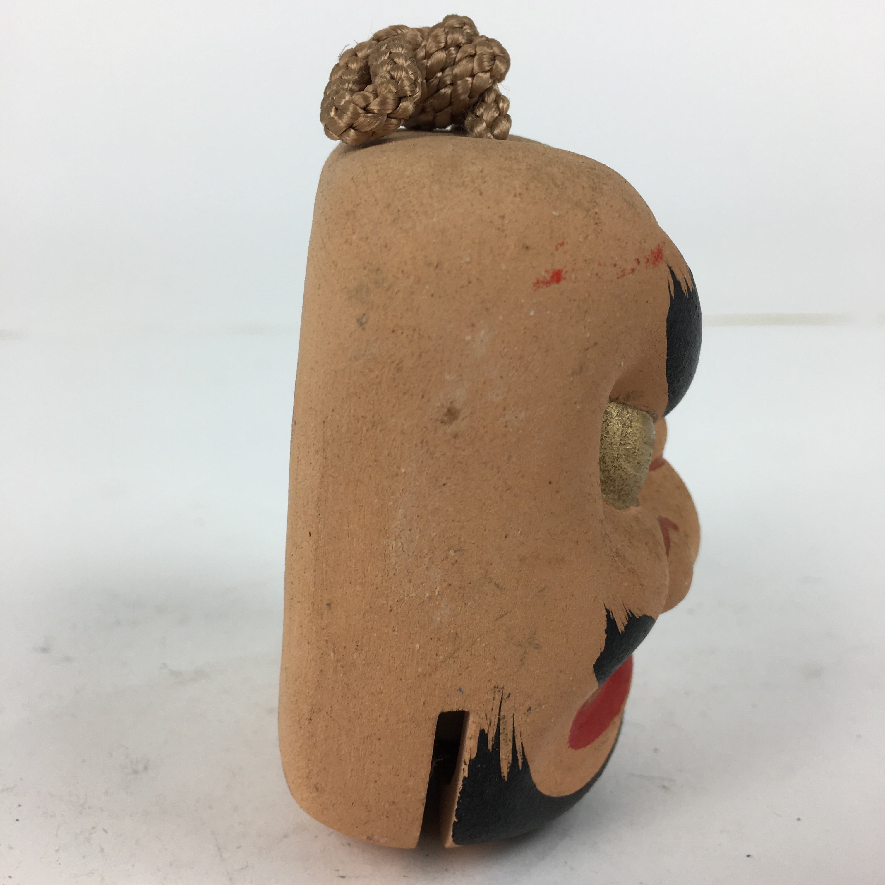 Japanese Clay Bell Vtg Dorei Ceramic Doll Amulet Hibakojinkagura Face DR369