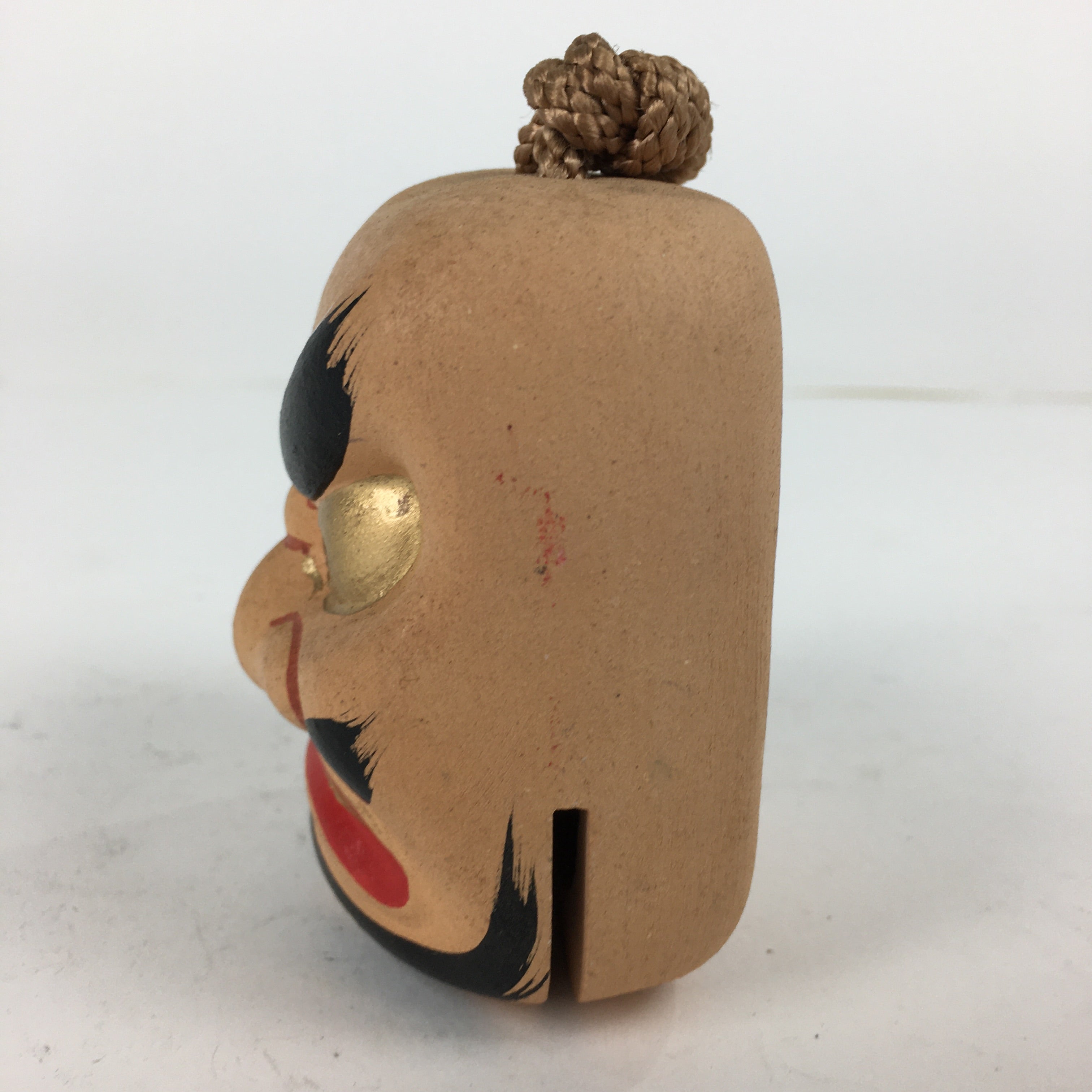 Japanese Clay Bell Vtg Dorei Ceramic Doll Amulet Hibakojinkagura Face DR369