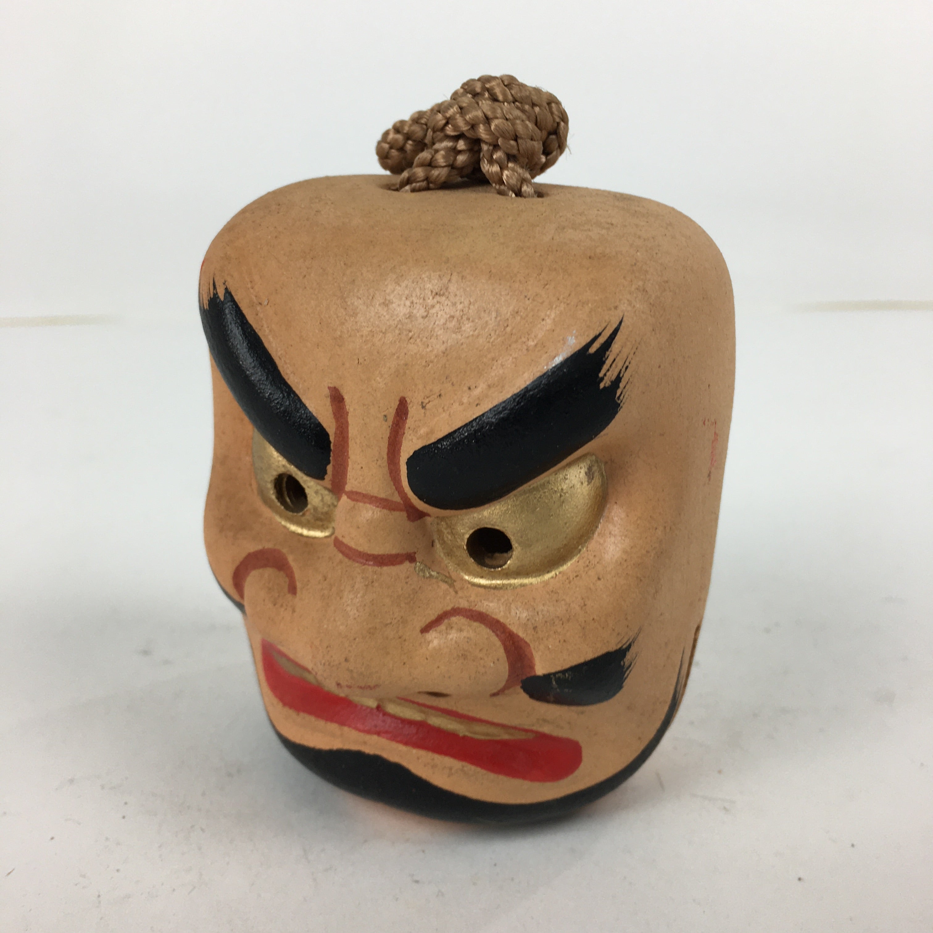 Japanese Clay Bell Vtg Dorei Ceramic Doll Amulet Hibakojinkagura Face DR369