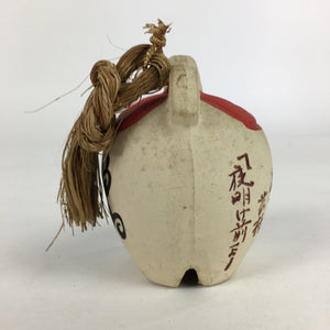 Japanese Clay Bell Vtg Dorei Ceramic Doll Amulet Horse Poetry White DR394