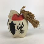 Japanese Clay Bell Vtg Dorei Ceramic Doll Amulet Horse Poetry White DR394