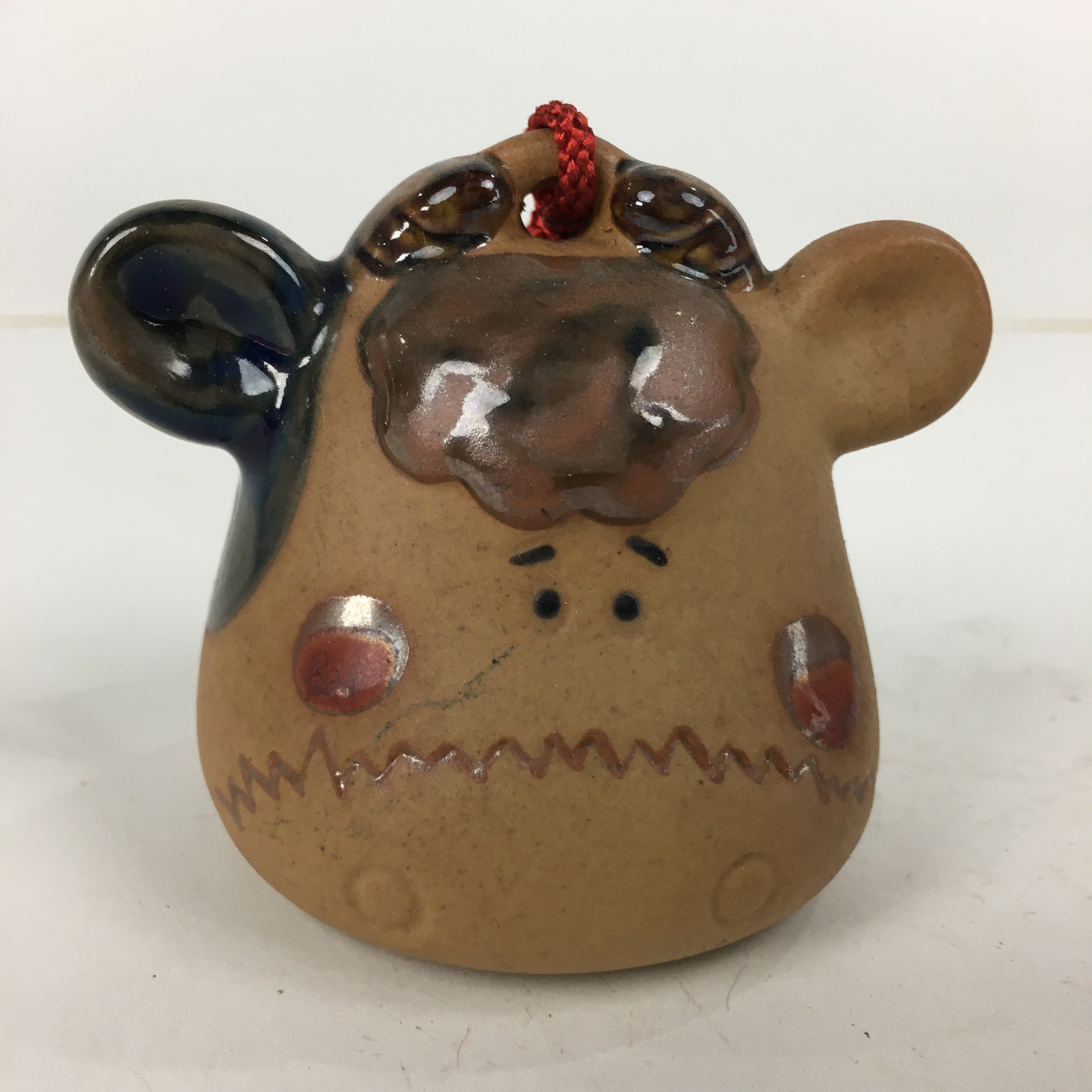 Japanese Clay Bell Vtg Dorei Ceramic Doll Amulet Japanese Zodiac Cow DR363