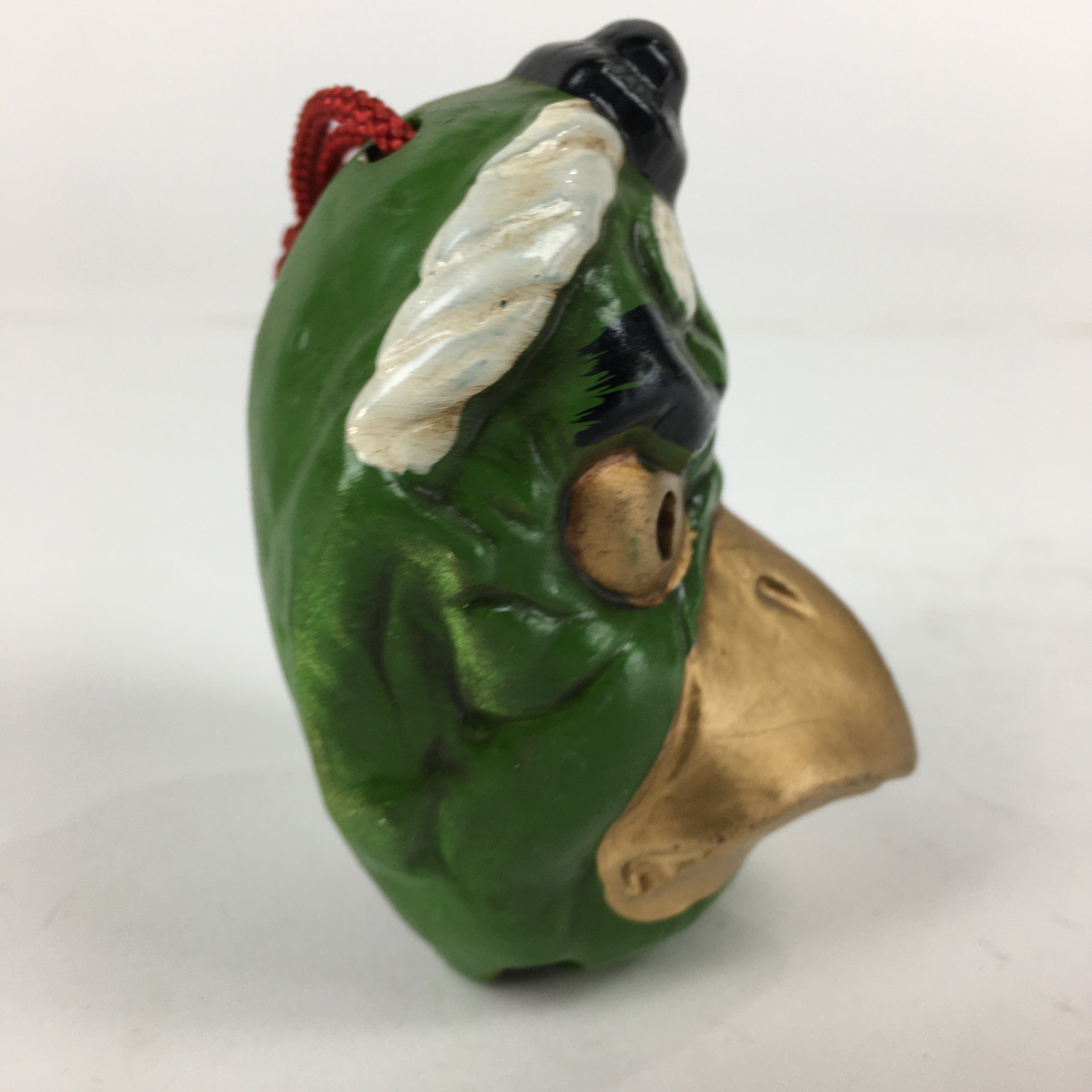 Japanese Clay Bell Vtg Dorei Ceramic Doll Amulet Kappa Specter Green DR362