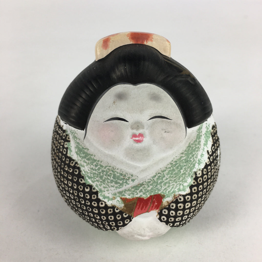 Japanese Clay Bell Vtg Dorei Ceramic Doll Amulet Kimono Lady DR401