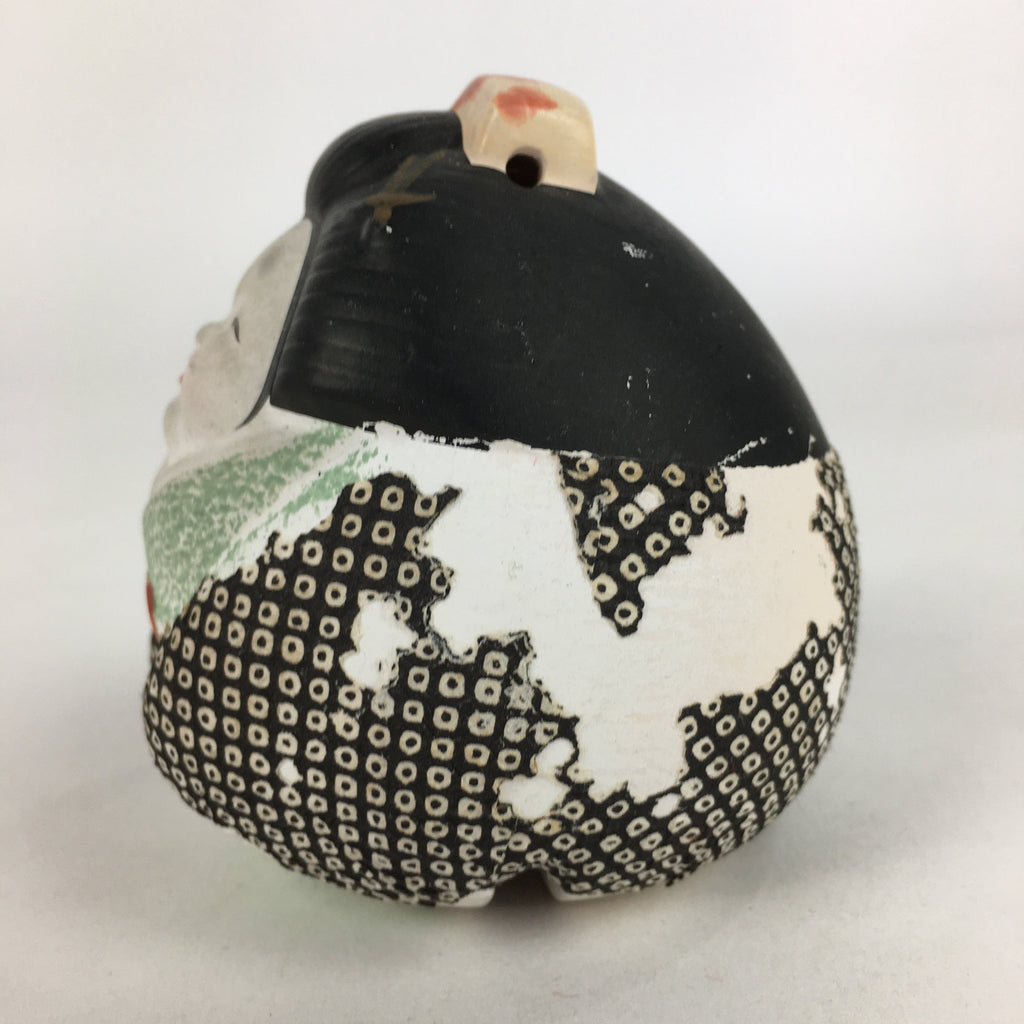 Japanese Clay Bell Vtg Dorei Ceramic Doll Amulet Kimono Lady DR401