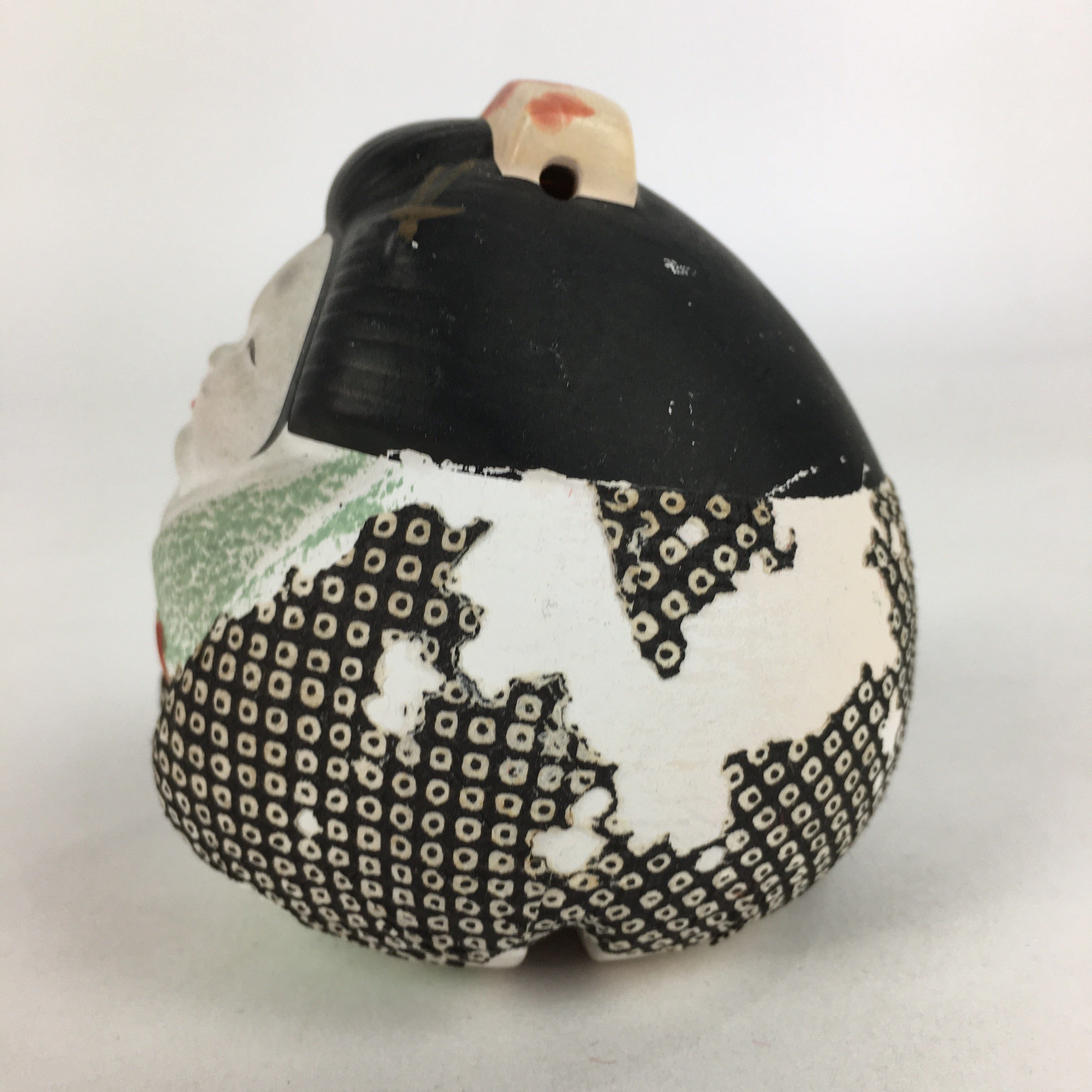 Japanese Clay Bell Vtg Dorei Ceramic Doll Amulet Kimono Lady DR401