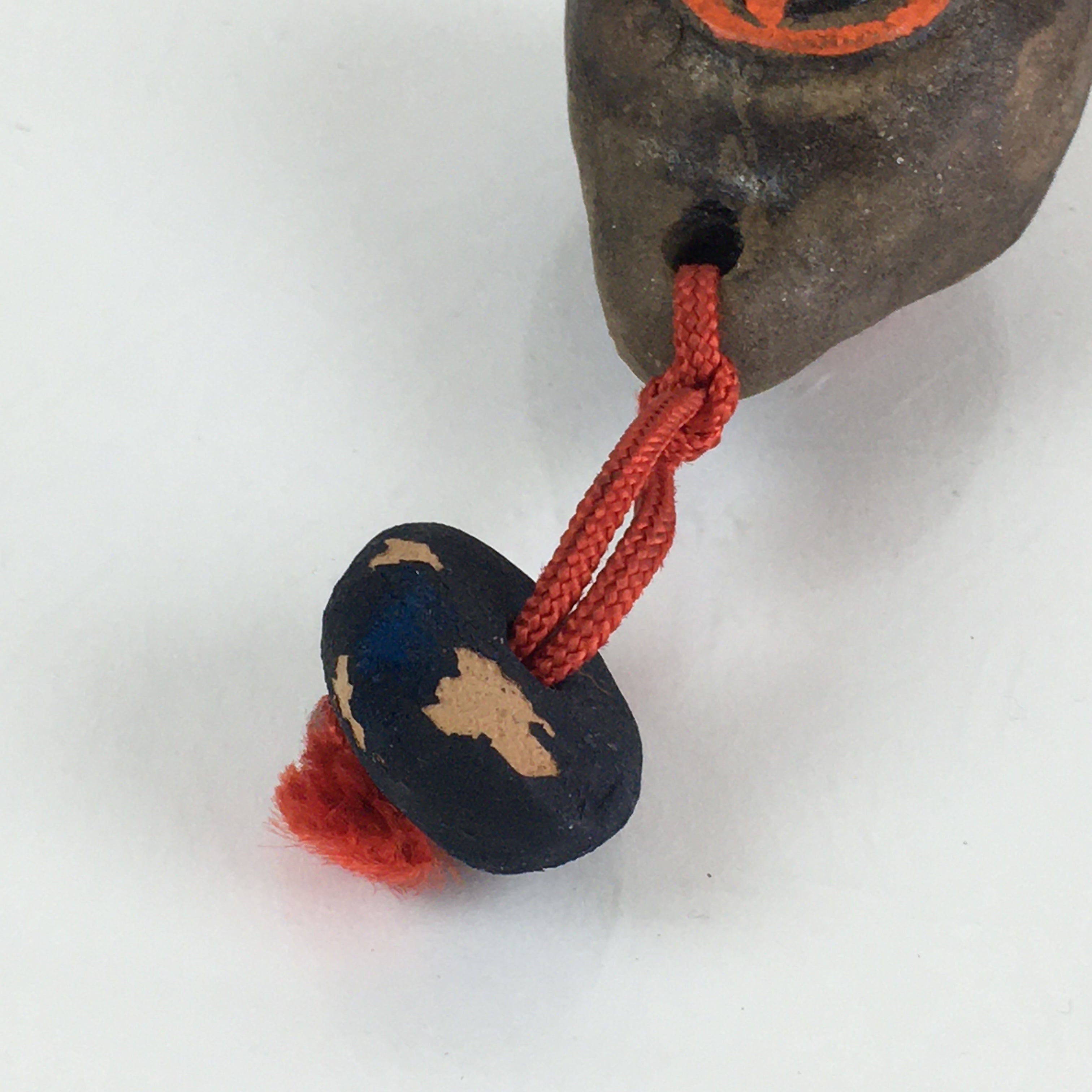Japanese Clay Bell Vtg Dorei Ceramic Doll Amulet Money Luck Charm DR414