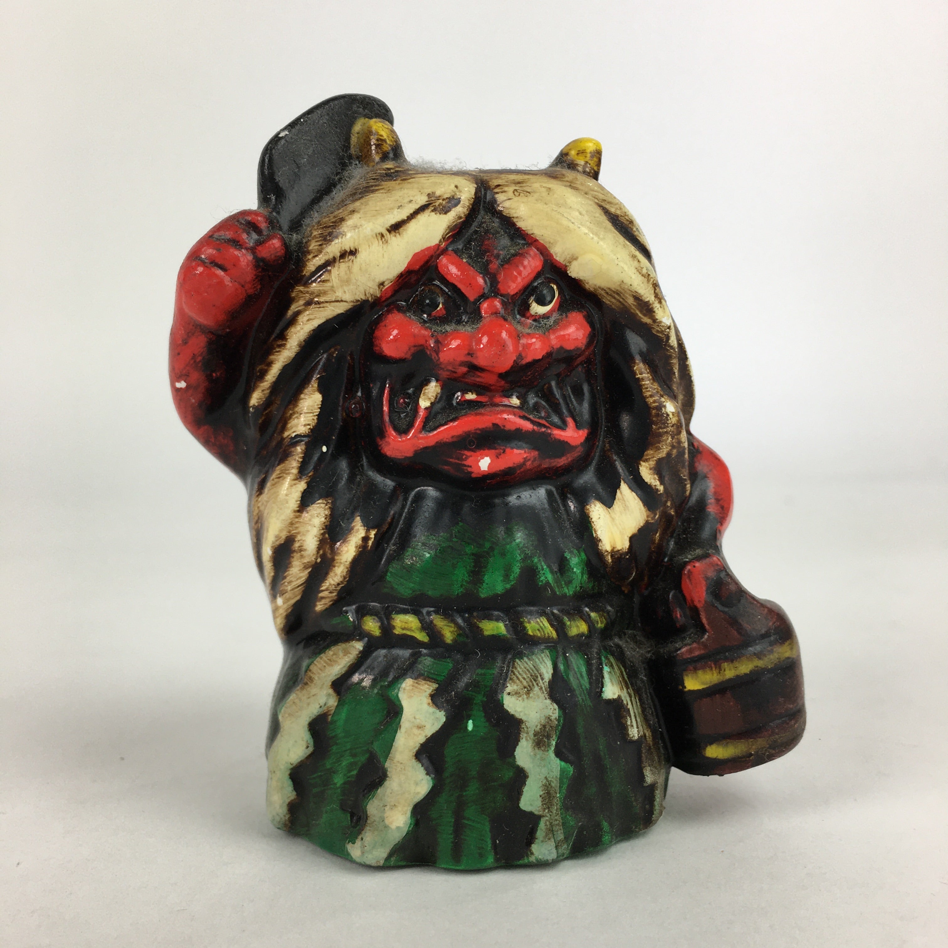 Japanese Clay Bell Vtg Dorei Ceramic Doll Amulet Namahage Demon DR404