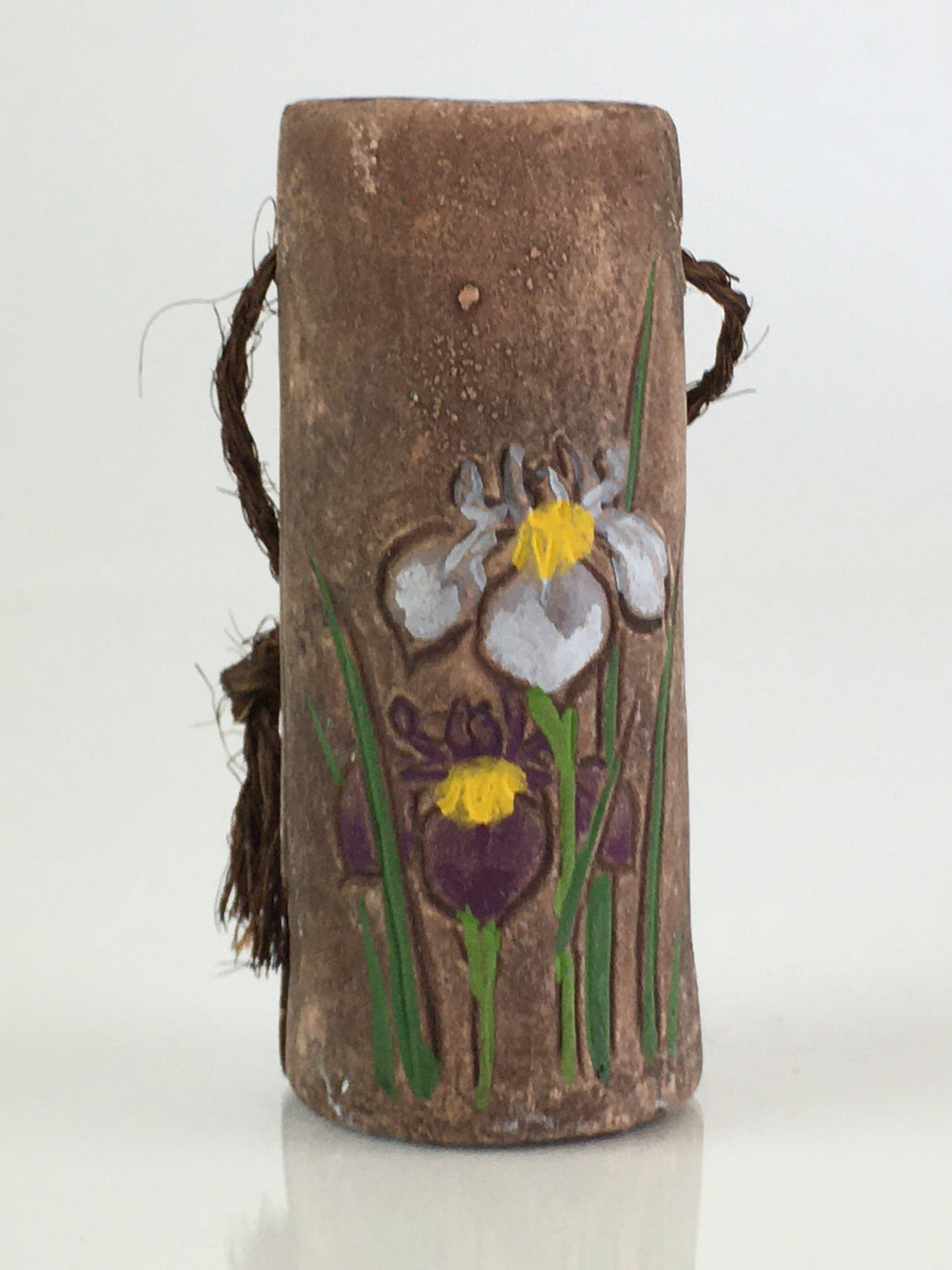 Japanese Clay Bell Vtg Dorei Ceramic Doll Amulet Orchid Flower DR408