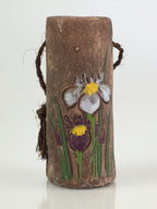 Japanese Clay Bell Vtg Dorei Ceramic Doll Amulet Orchid Flower DR408