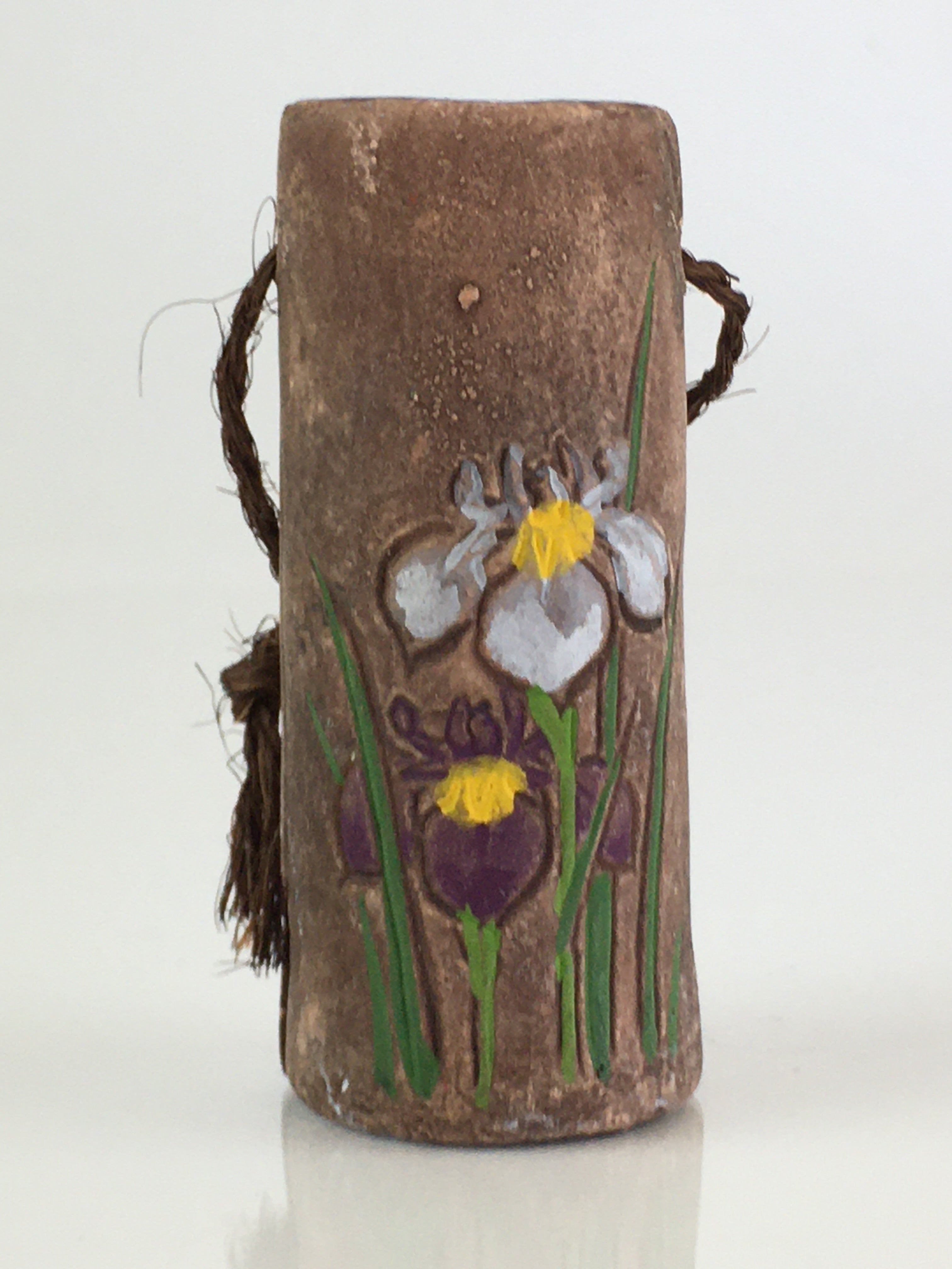 Japanese Clay Bell Vtg Dorei Ceramic Doll Amulet Orchid Flower DR408