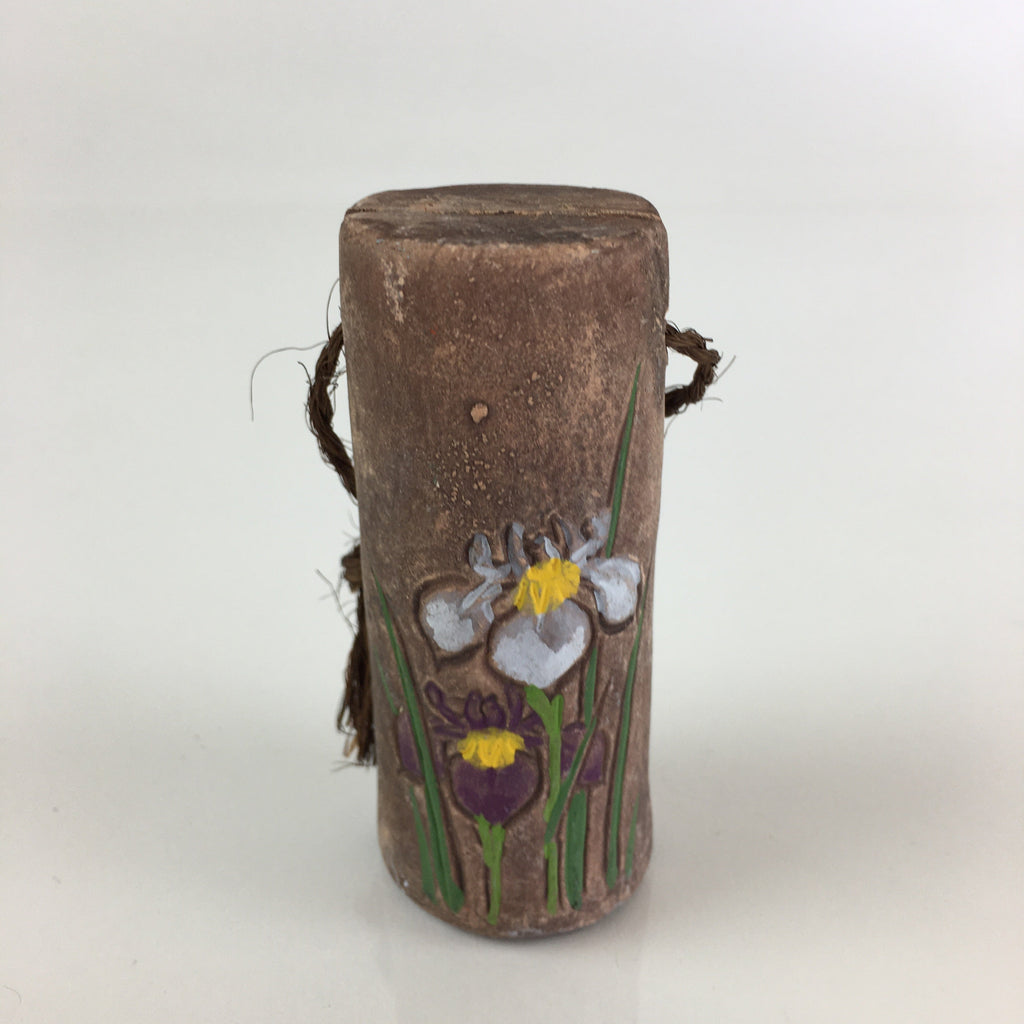 Japanese Clay Bell Vtg Dorei Ceramic Doll Amulet Orchid Flower DR408