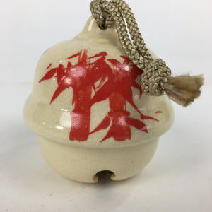 Japanese Clay Bell Vtg Dorei Ceramic Doll Amulet Red Bamboo White DR349