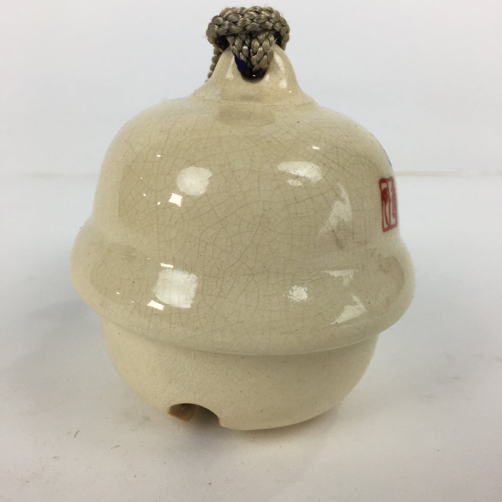 Japanese Clay Bell Vtg Dorei Ceramic Doll Amulet Red Bamboo White DR349