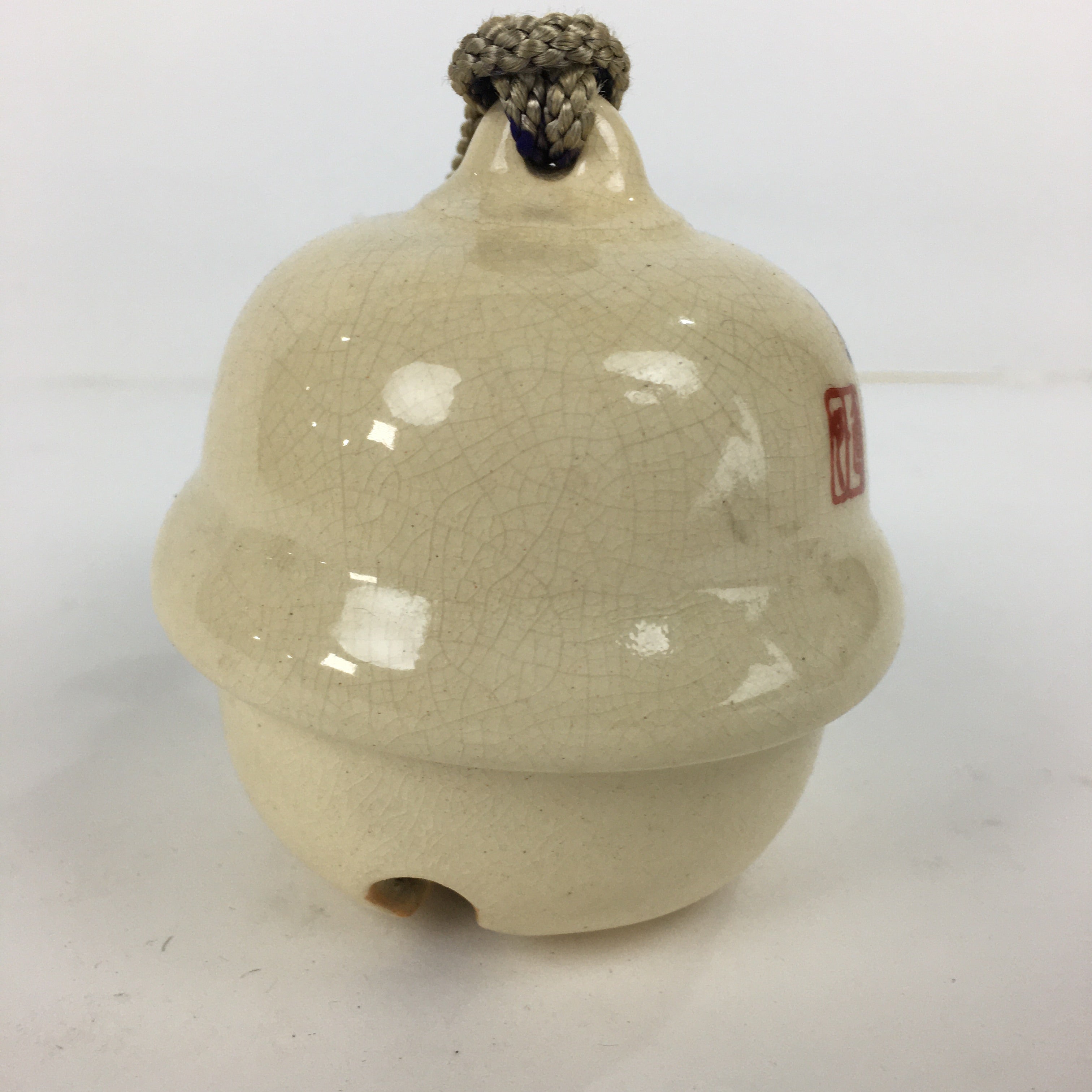 Japanese Clay Bell Vtg Dorei Ceramic Doll Amulet Red Bamboo White DR349