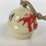 Japanese Clay Bell Vtg Dorei Ceramic Doll Amulet Red Bamboo White DR349