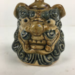 Japanese Clay Bell Vtg Dorei Ceramic Doll Amulet Shi-Sa Lion Blue Brown DR335