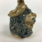 Japanese Clay Bell Vtg Dorei Ceramic Doll Amulet Shi-Sa Lion Blue Brown DR335