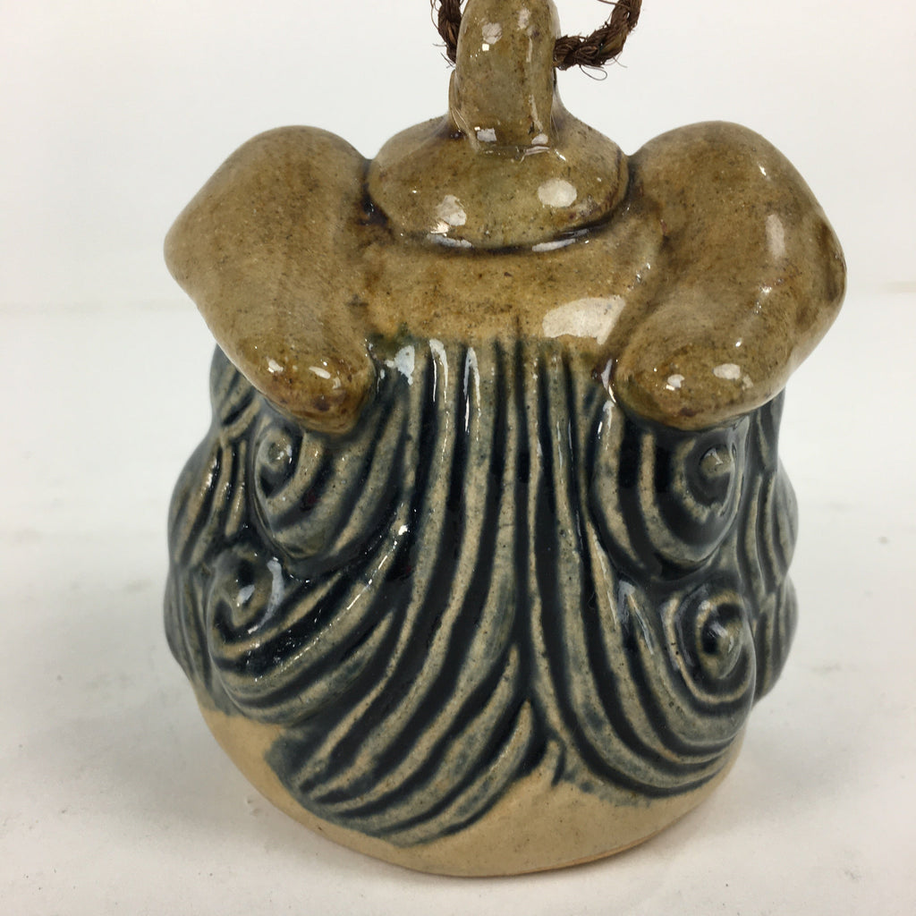 Japanese Clay Bell Vtg Dorei Ceramic Doll Amulet Shi-Sa Lion Blue Brown DR335