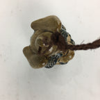 Japanese Clay Bell Vtg Dorei Ceramic Doll Amulet Shi-Sa Lion Blue Brown DR335