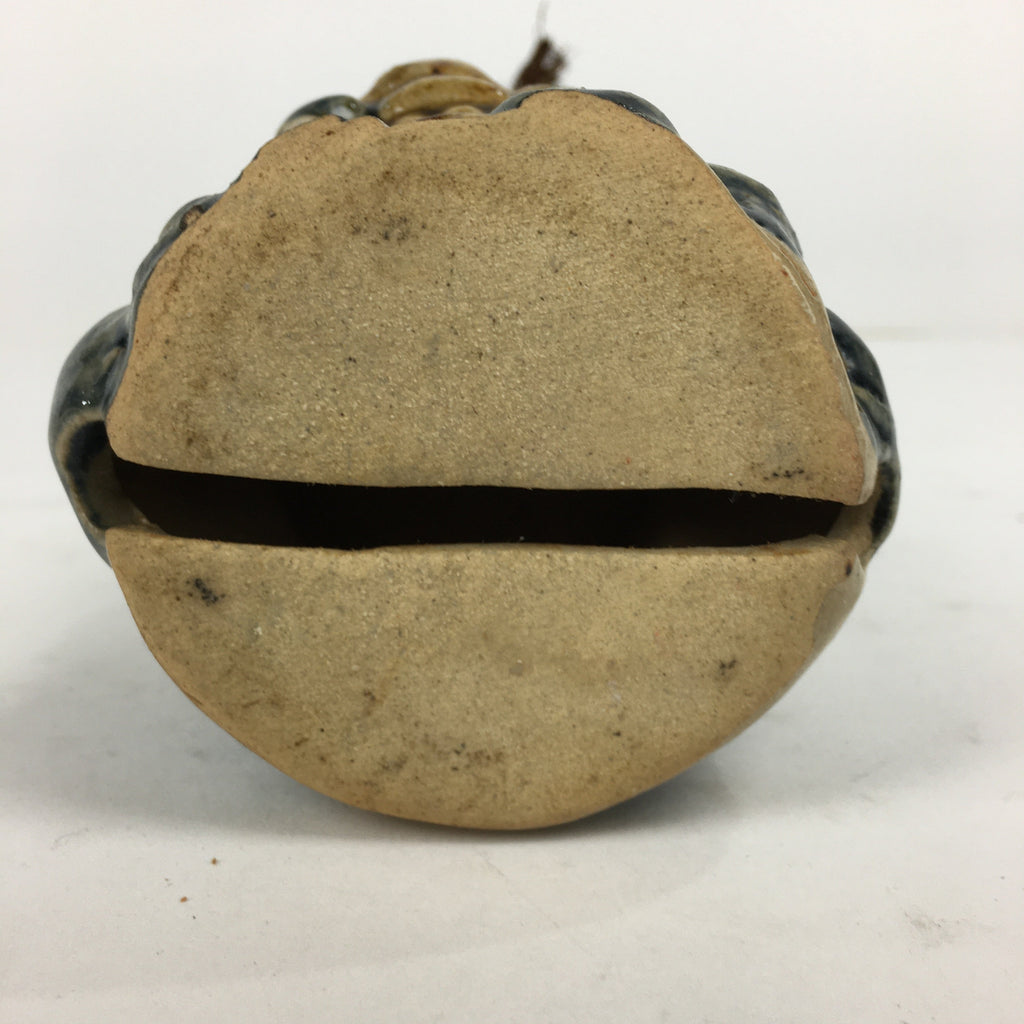 Japanese Clay Bell Vtg Dorei Ceramic Doll Amulet Shi-Sa Lion Blue Brown DR335