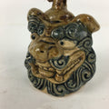 Japanese Clay Bell Vtg Dorei Ceramic Doll Amulet Shi-Sa Lion Blue Brown DR335